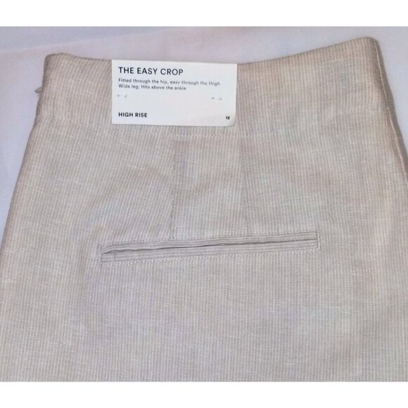 Ann Taylor "The Easy Crop" High Rise Tan/White Pinstripe Linen Blend Slacks - Picture 4 of 7
